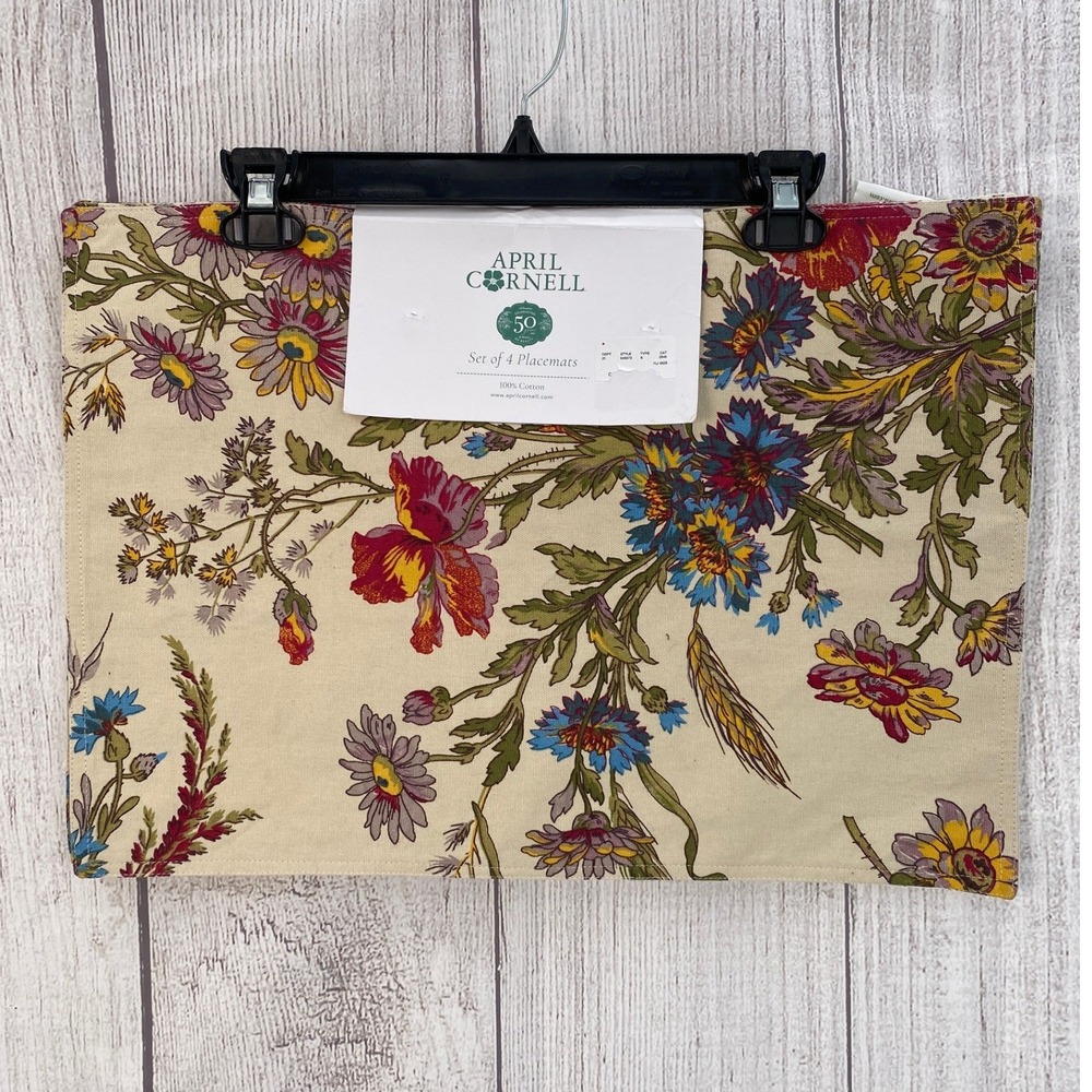 April Cornell Placemats (4) Beige Floral Botanical 100% Cotton Harvest Autumn
